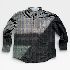 Izod Men's Dark Green and Blue Plaid Shirt